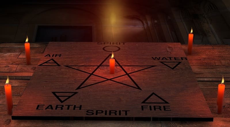 Pagan Magic - Candles, Air, Fire, Water, Earth, Spirit - pentagram